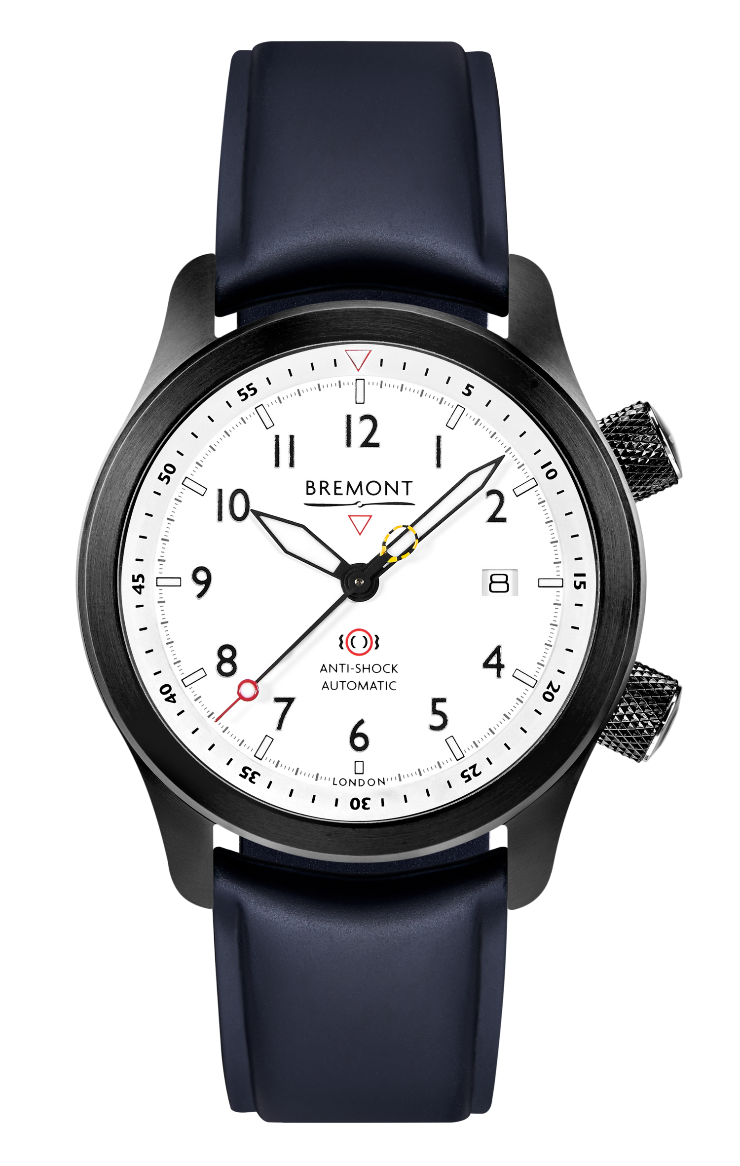 Bremont Watch Company Configurator Blue Temple Island / Short / Pin Buckle MBII Custom DLC, White Dial with Dark Blue Barrel & Open Case Back