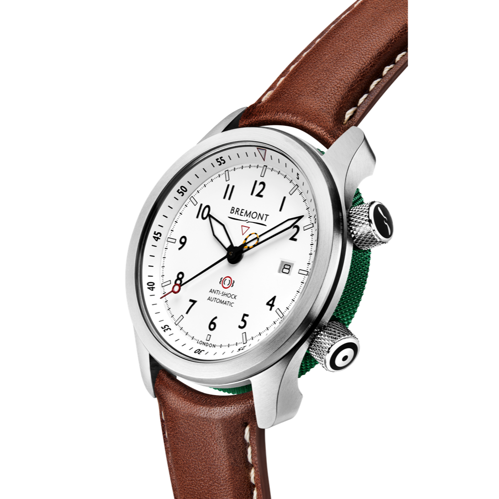 Bremont Watch Company Configurator MBII Custom Stainless Steel, White Dial with Green Barrel & Open Case Back