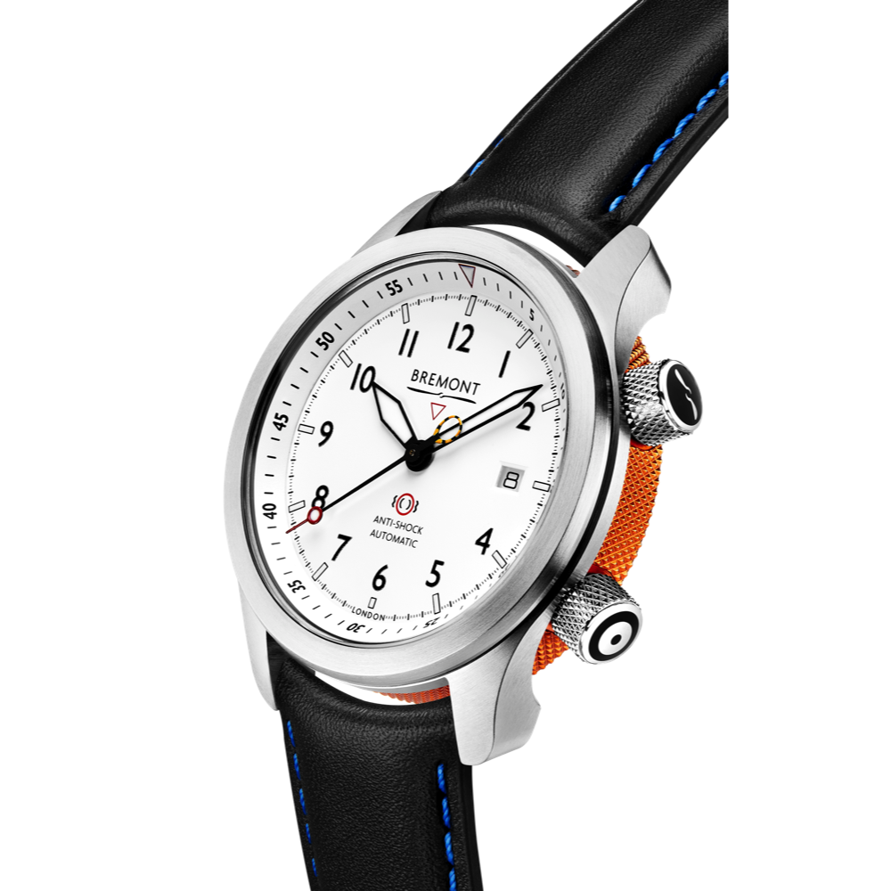 Bremont Watch Company Configurator MBII Custom Stainless Steel, White Dial with Orange Barrel & Closed Case Back