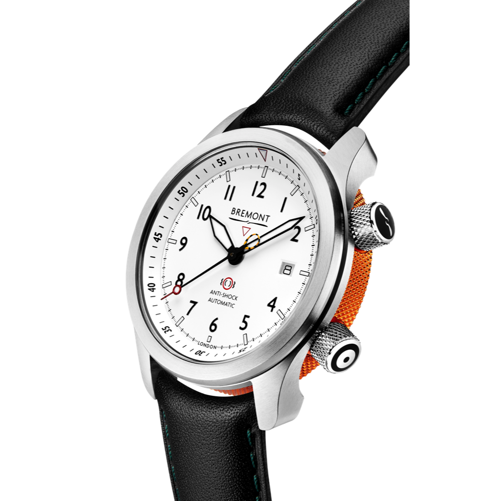 Bremont Watch Company Configurator MBII Custom Stainless Steel, White Dial with Orange Barrel & Closed Case Back