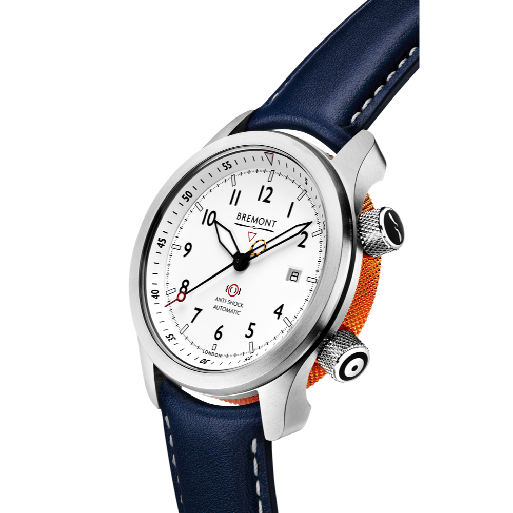 Bremont Watch Company Configurator MBII Custom Stainless Steel, White Dial with Orange Barrel & Closed Case Back