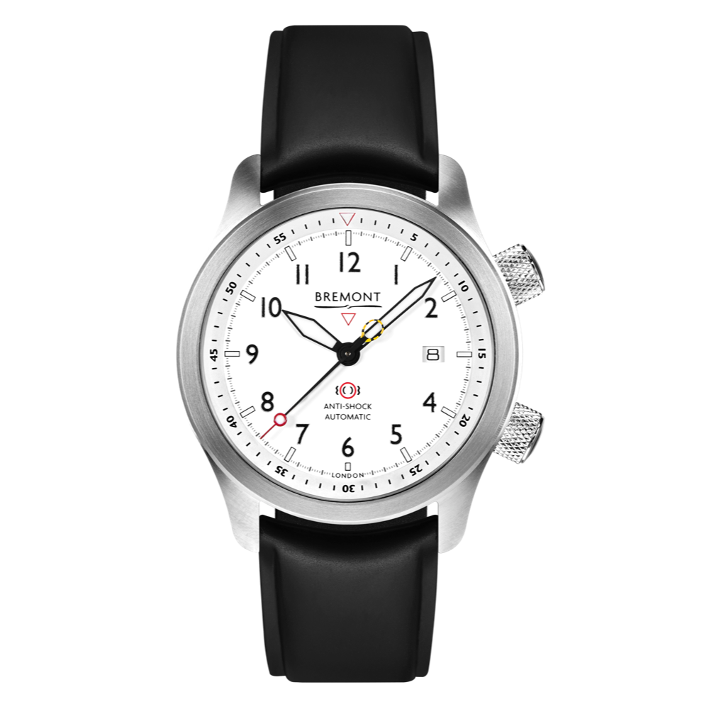 Bremont Watch Company Configurator Black Temple Island / Short / Pin Buckle MBII Custom Stainless Steel, White Dial with Anthracite Barrel & closed Case Back