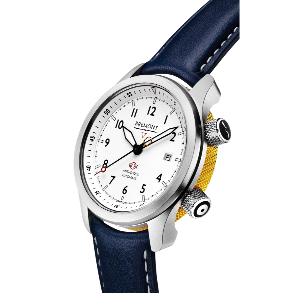 Bremont Watch Company Configurator MBII Custom Stainless Steel, White Dial with Yellow Barrel & Open Case Back